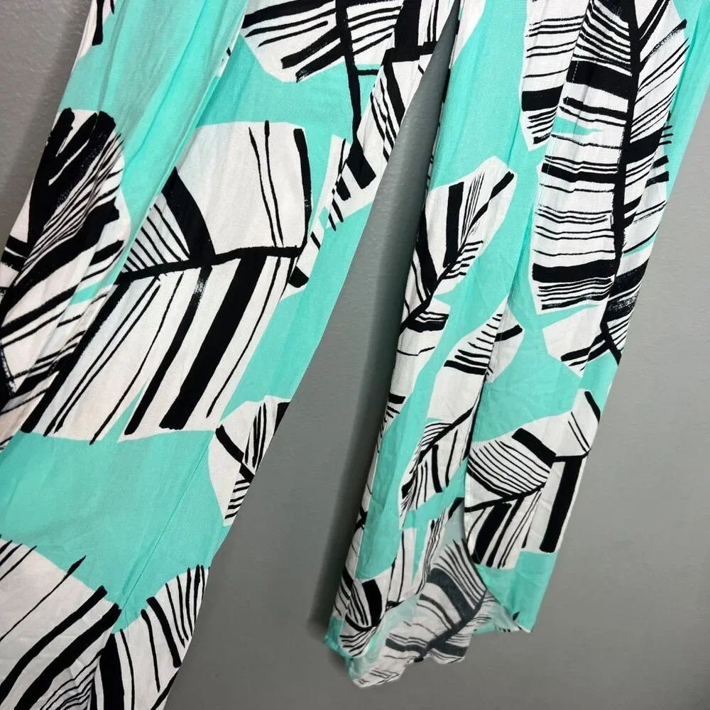 Trina Turk Aqua and Black Leaf Print Swim Coverup - Picture 4 of 9